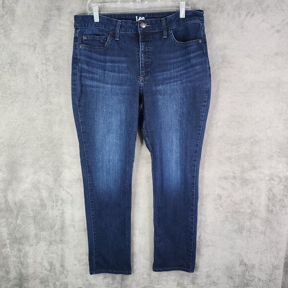Womens Lee Denim Blue Jeans Tapered Leg Mid Rise Dark Wash Size 16L - Picture 2 of 10